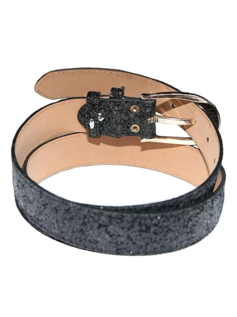 Sequin Studded Women Leather Belt for Jeans Gold Buckle XXL 45